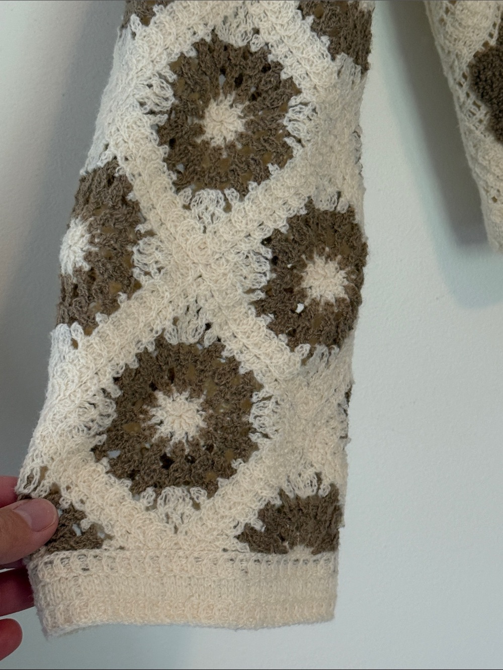 Crochet Floral V‑Neck Cardigan - Cream and Brown - Picture 4 of 9